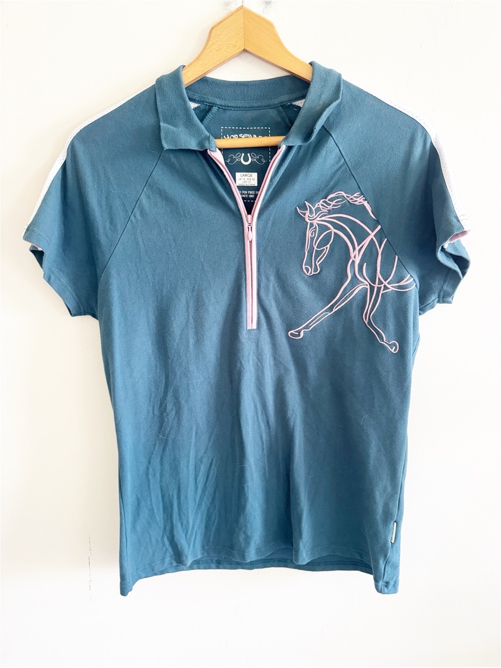 Horseware Ireland equestrian teal pink embroidered horse half zip size L